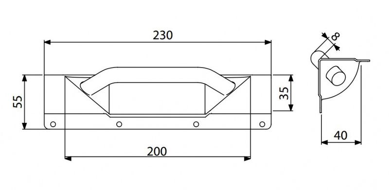 Handtak for kantmontering, innfelt